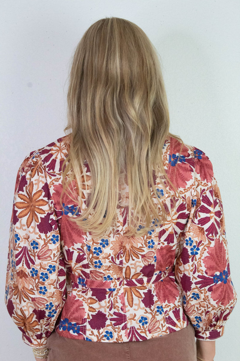 Adele Printed Button Down Blouse, Cream Rust