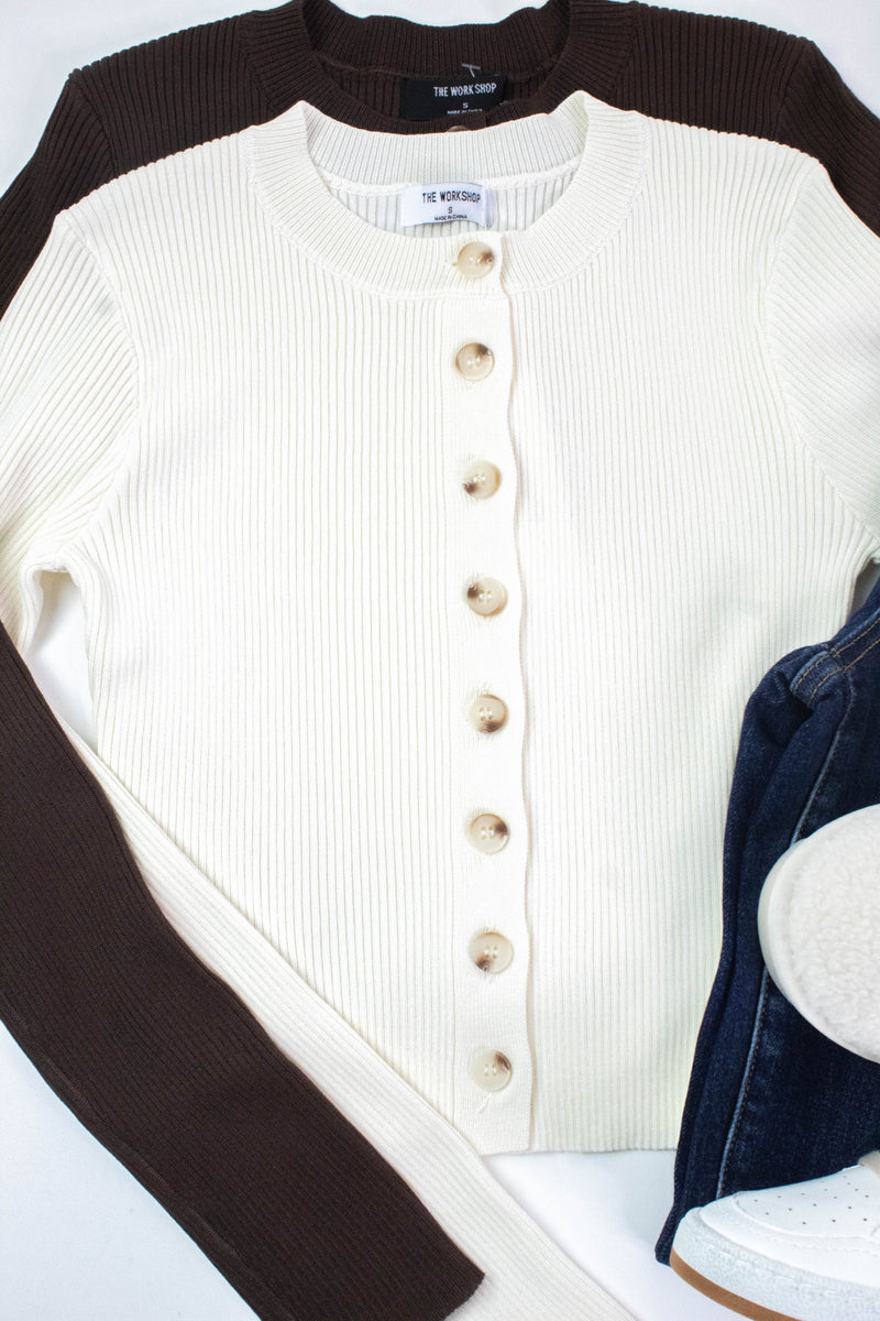 Josie Rib Knit Cropped Cardigan, Cream