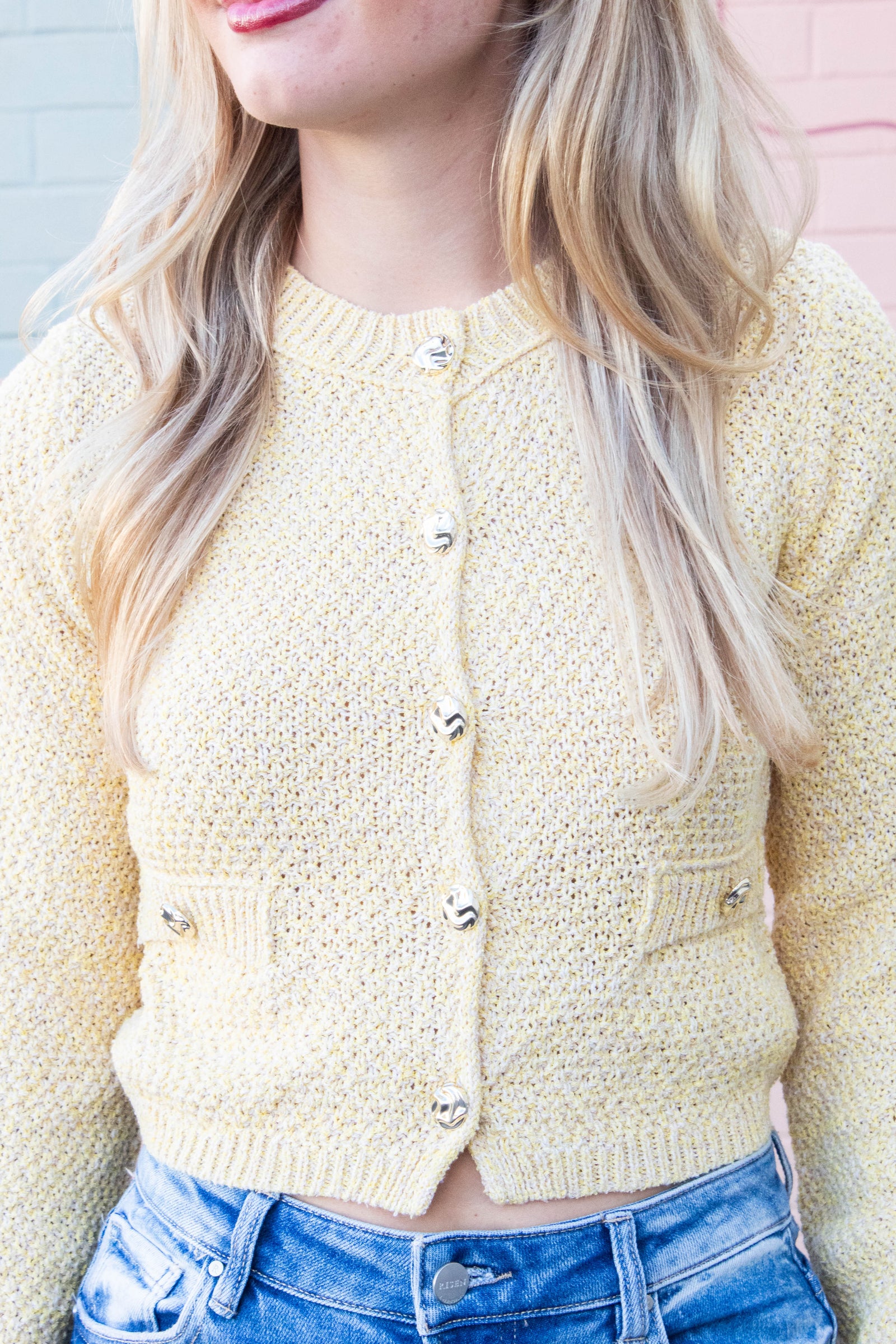 Priscilla Gold Button Cardigan, Yellow – North & Main Clothing Company