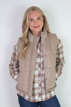 Isabelle Suede Puffer Vest, Mocha