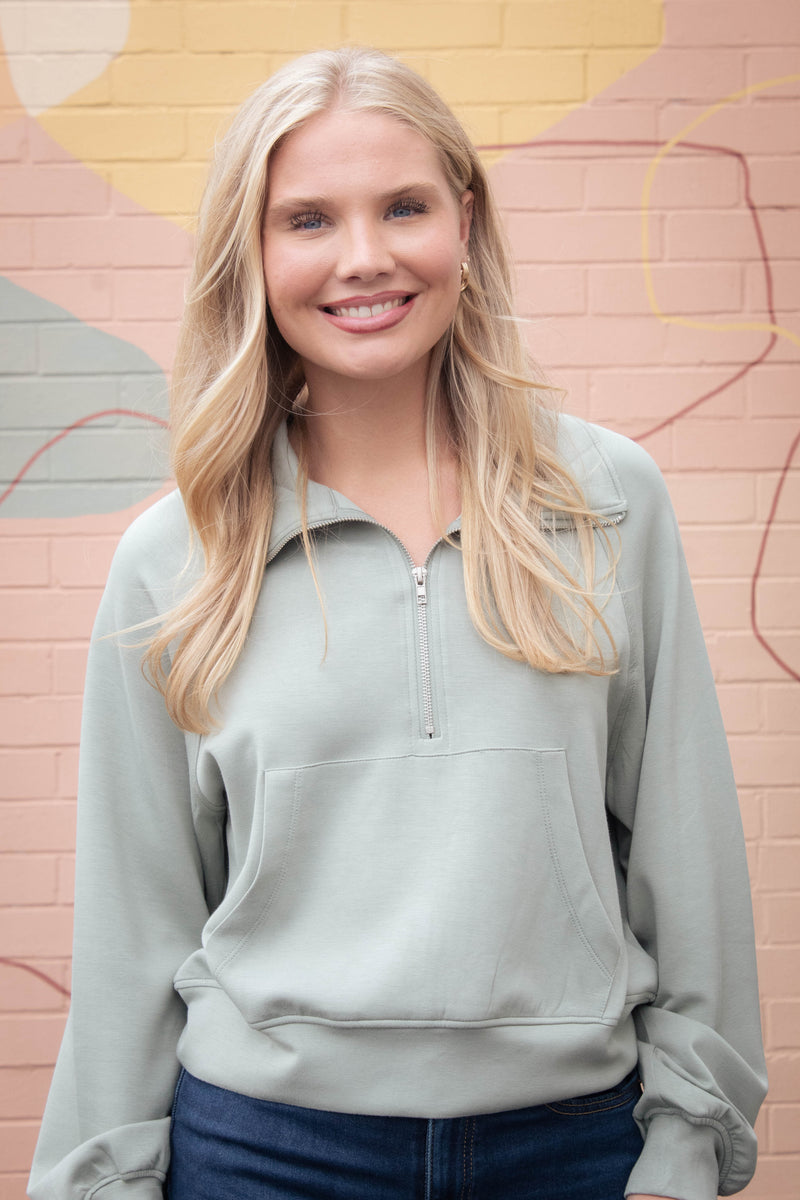 Jovie Half Zip Knit Sweatshirt, Sage Green