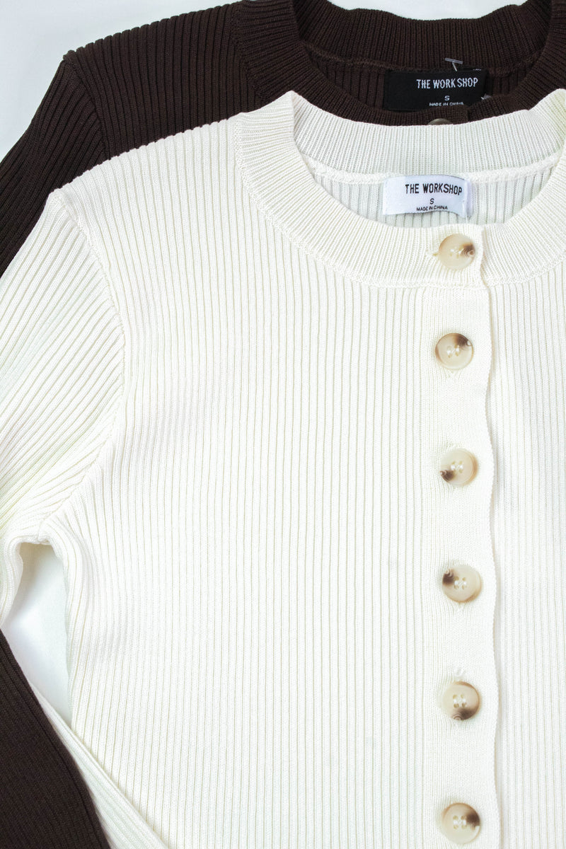 Josie Rib Knit Cropped Cardigan, Cream