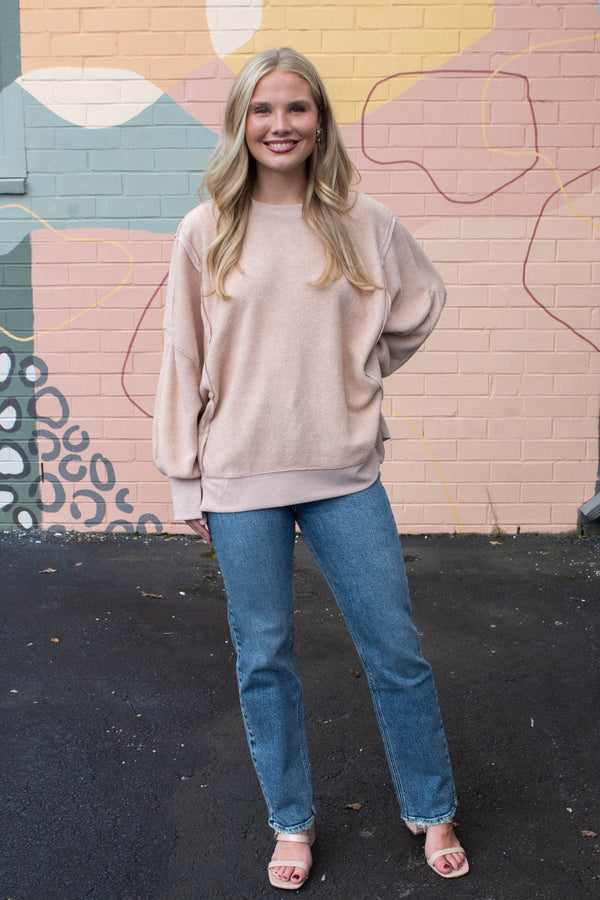 Millie Oversized Crewneck Sweatshirt, Dark Taupe