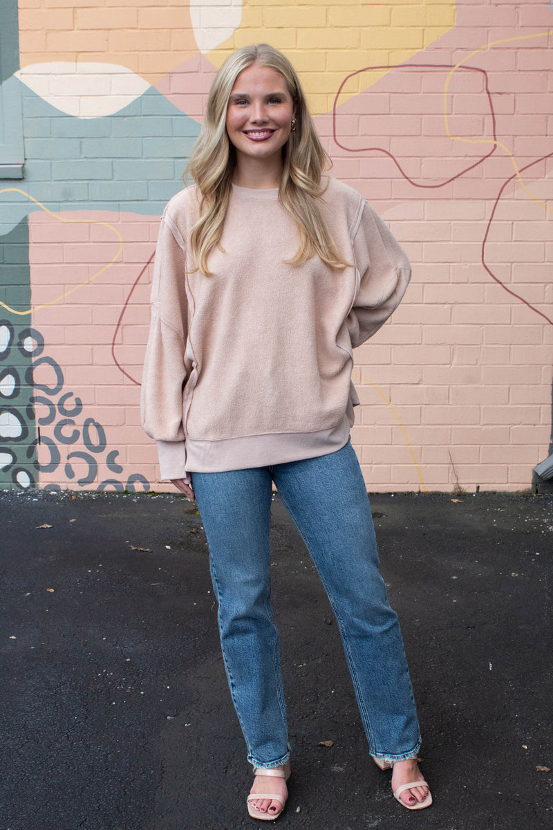Millie Oversized Crewneck Sweatshirt, Dark Taupe