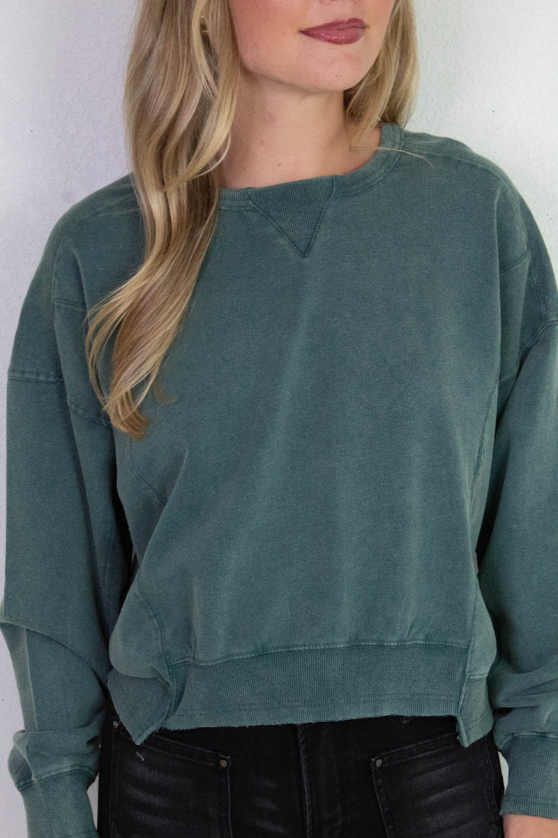 Elizabeth Washed Seam Detail Sweatshirt, Deep Green