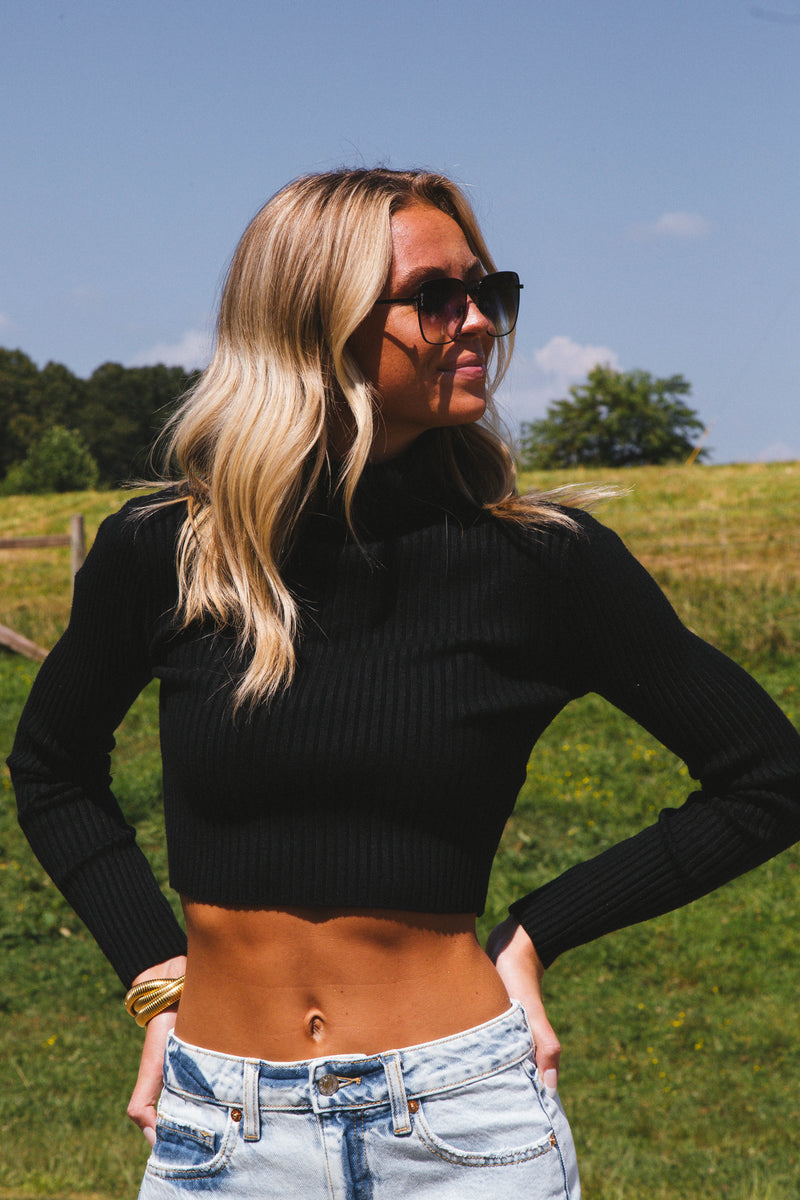 Tyra Turtleneck Crop Top, Black