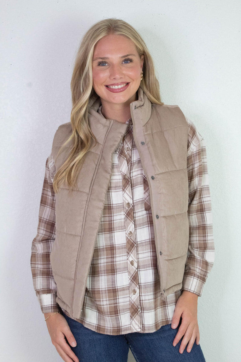 Monroe Brown Plaid Flannel Shirt, Mocha