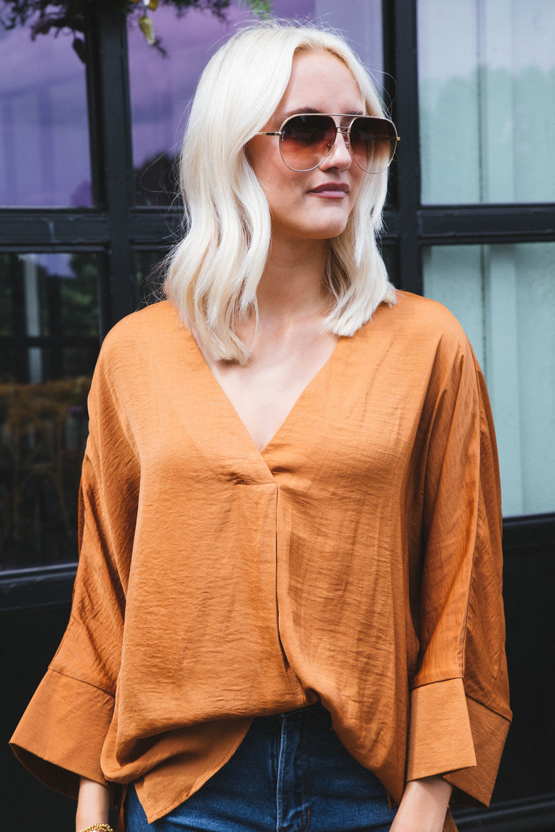 Rusty Three Quarter Sleeve Blouse, Camel