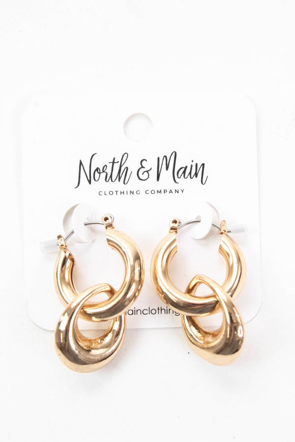Lilly Puffy Interlocking Hoop Earring, Gold