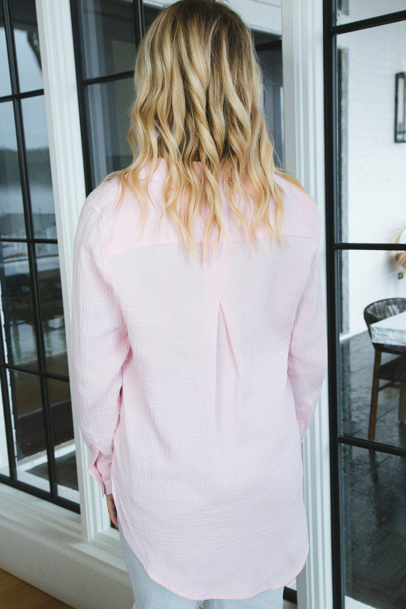 Bennett Gauze Button Up Shirt, Pink Mist | Velvet Heart