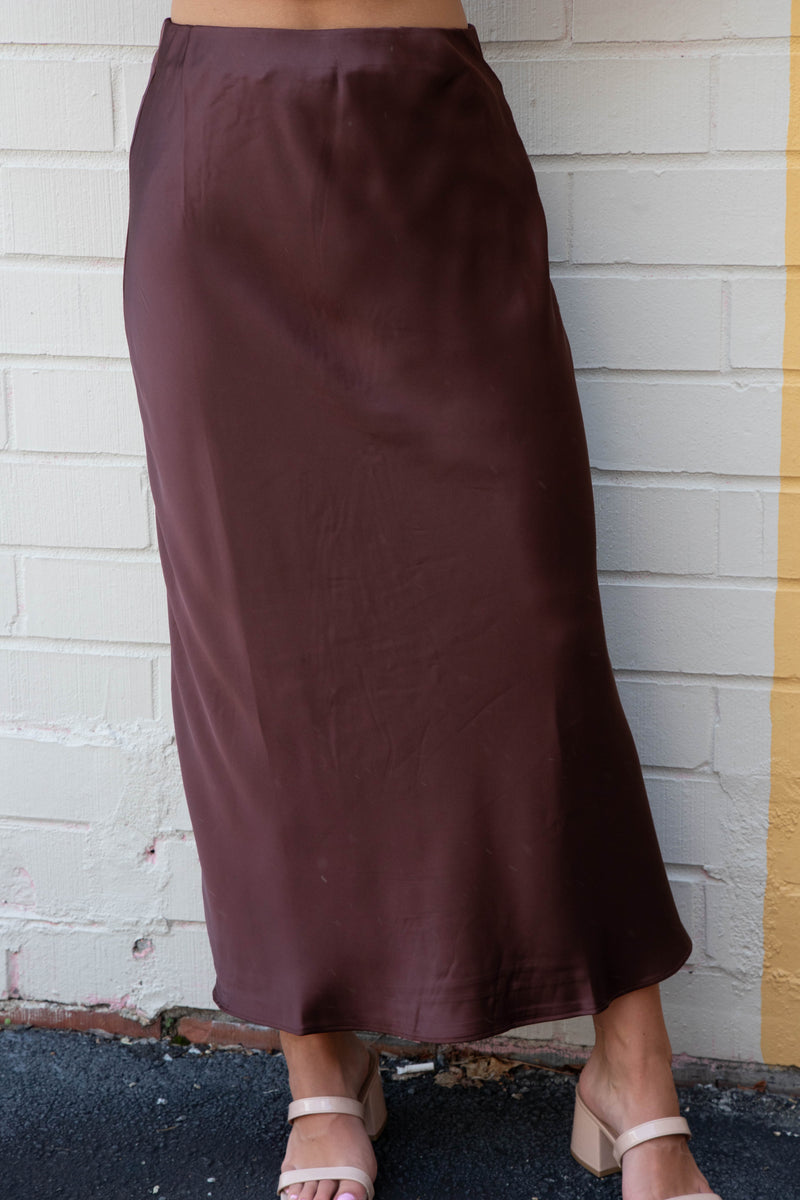 Brinley Satin Maxi Skirt, Chestnut