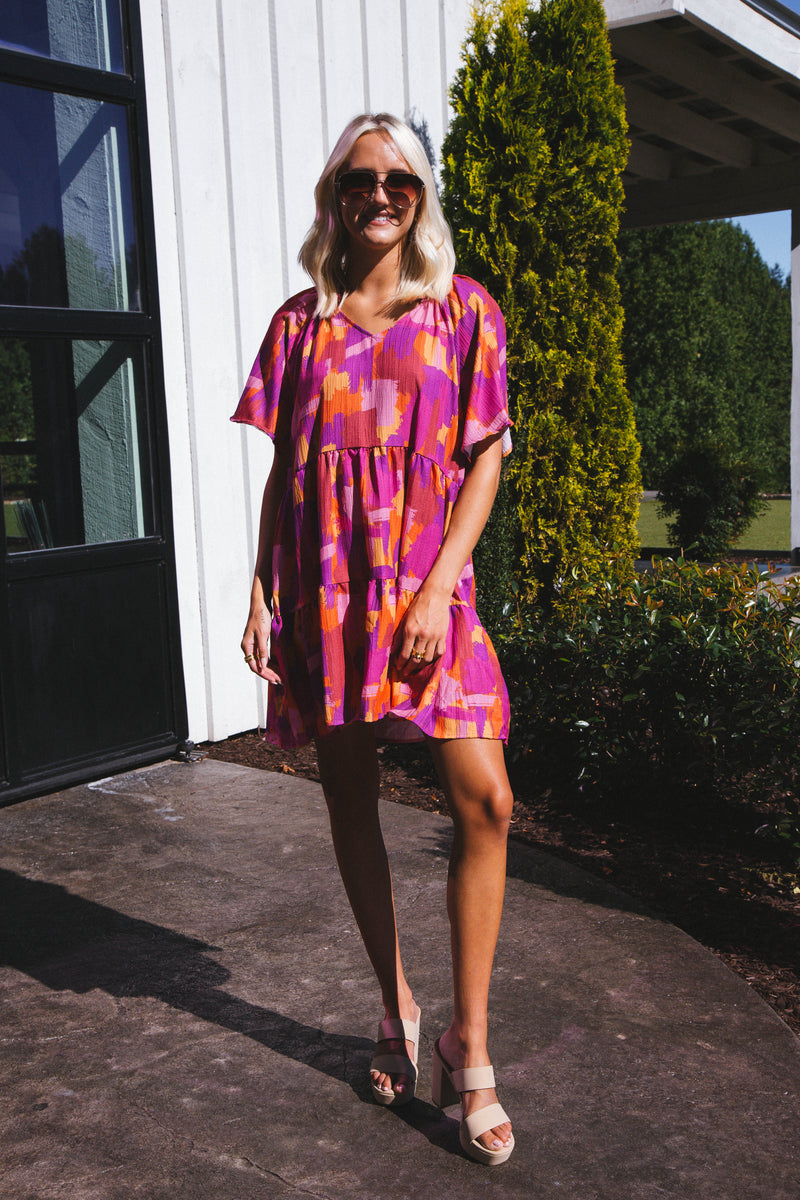 Inspiration Tiered Dress, Pink/Orange Mix