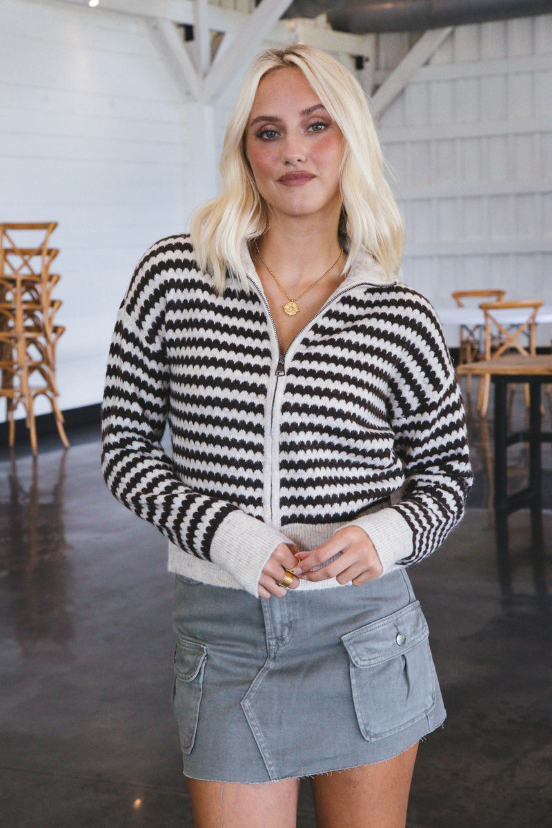 Yor Mock Neck Sweater Jacket, Fawn | RD Style