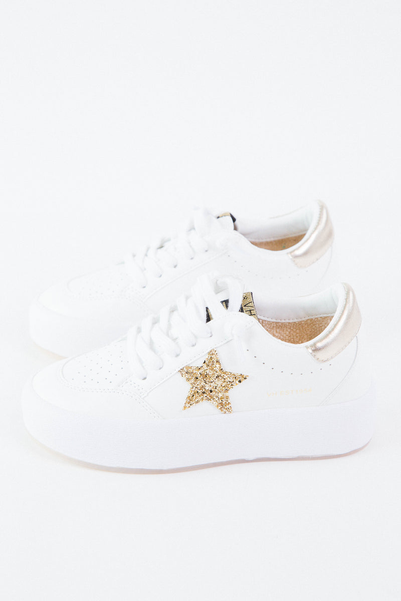 Ream Platform Sneaker, White/Gold Glitter | Vintage Havana