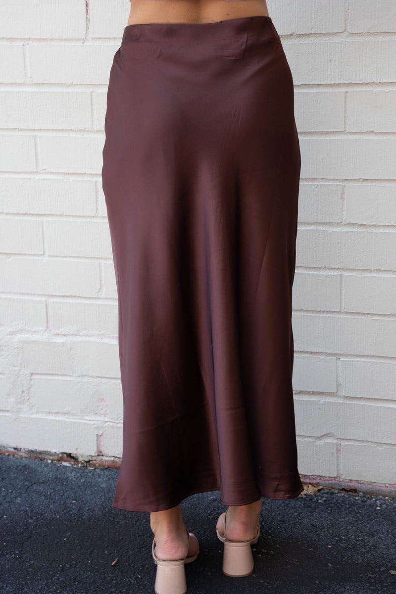 Brinley Satin Maxi Skirt, Chestnut