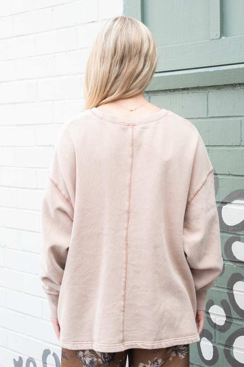 Melody Oversized V-Neck Sweatshirt, Dark Taupe