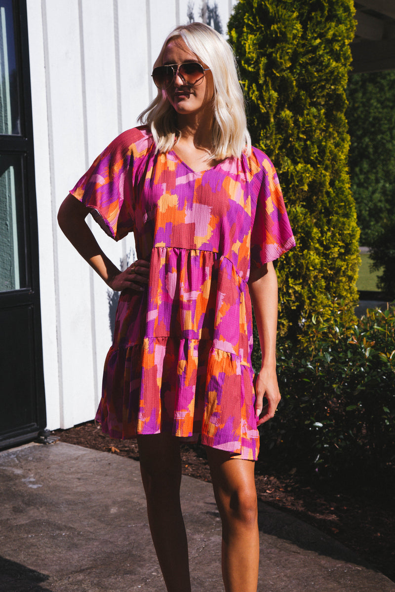 Inspiration Tiered Dress, Pink/Orange Mix
