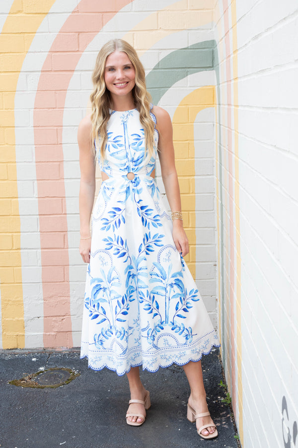 Braelynn Cut Out Scallop Edge Dress, Blue