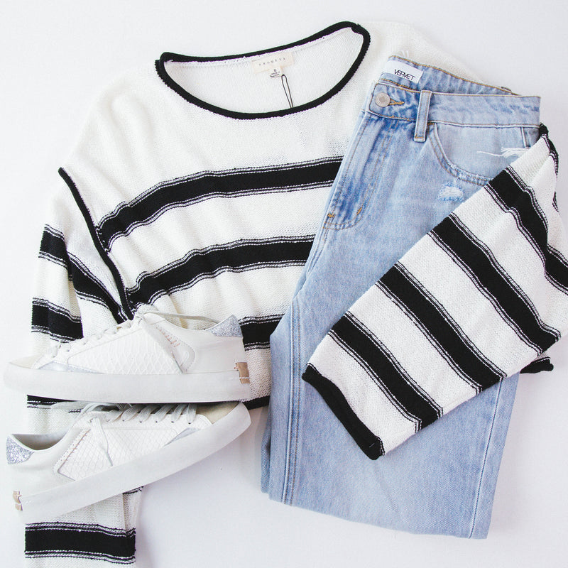 Cato Crop Sweater, Cream/Black