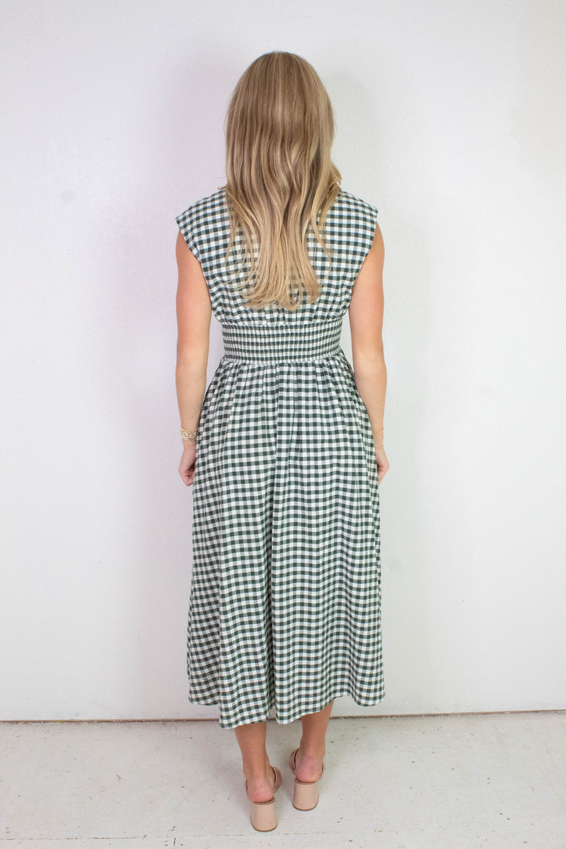 Millie Gingham Print Zip Up Dress, Forest