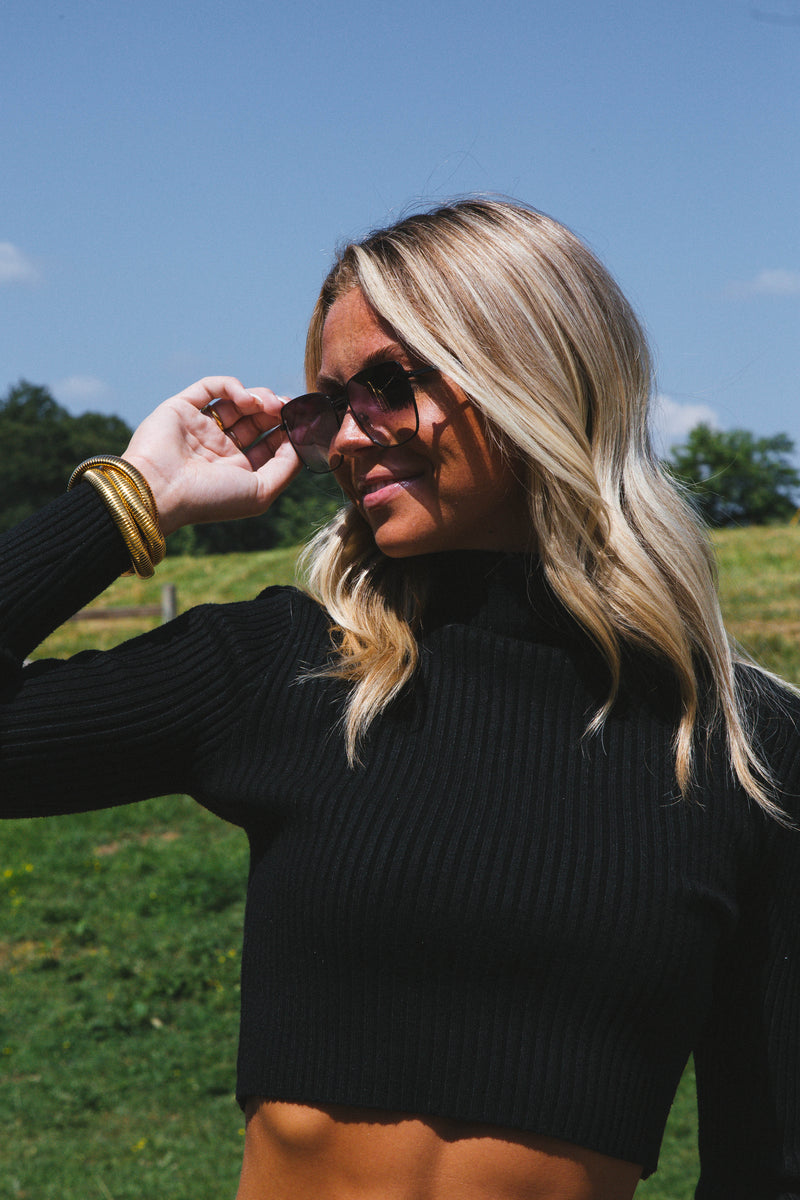 Tyra Turtleneck Crop Top, Black
