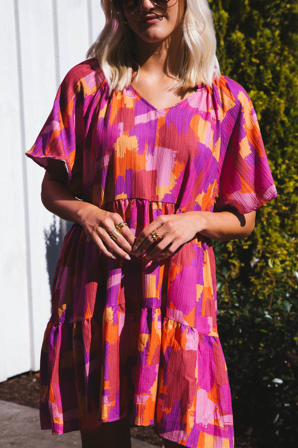 Inspiration Tiered Dress, Pink/Orange Mix