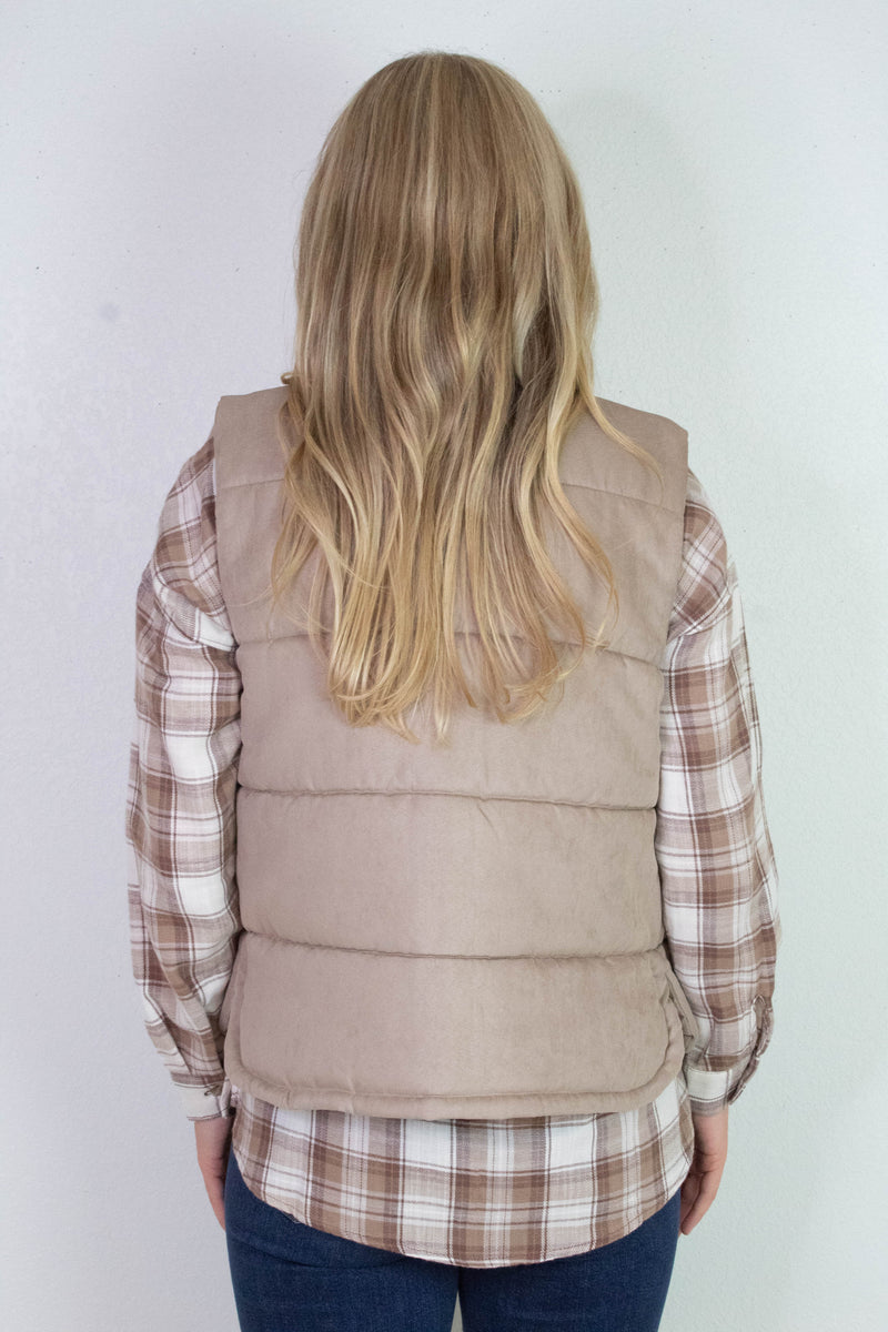 Isabelle Suede Puffer Vest, Mocha