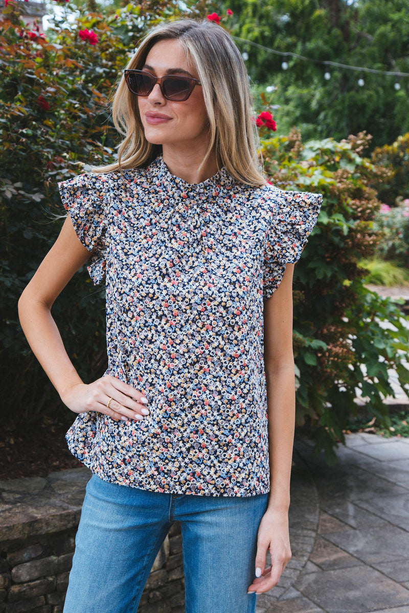 Tina Tie Back Blouse, Navy