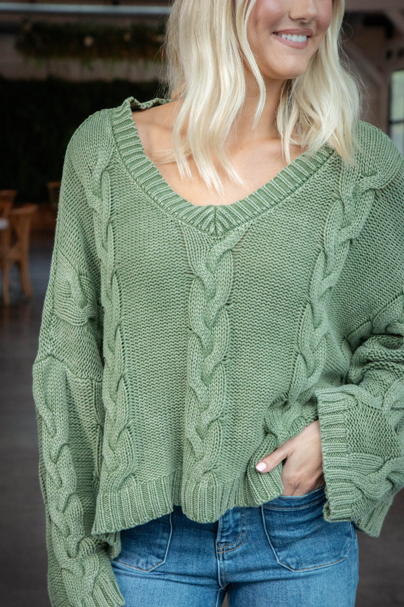 Country Club Dropout Distressed Cable Knit Sweater