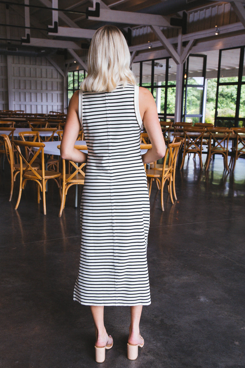 Amara Striped Midi Dress, Cream/Black