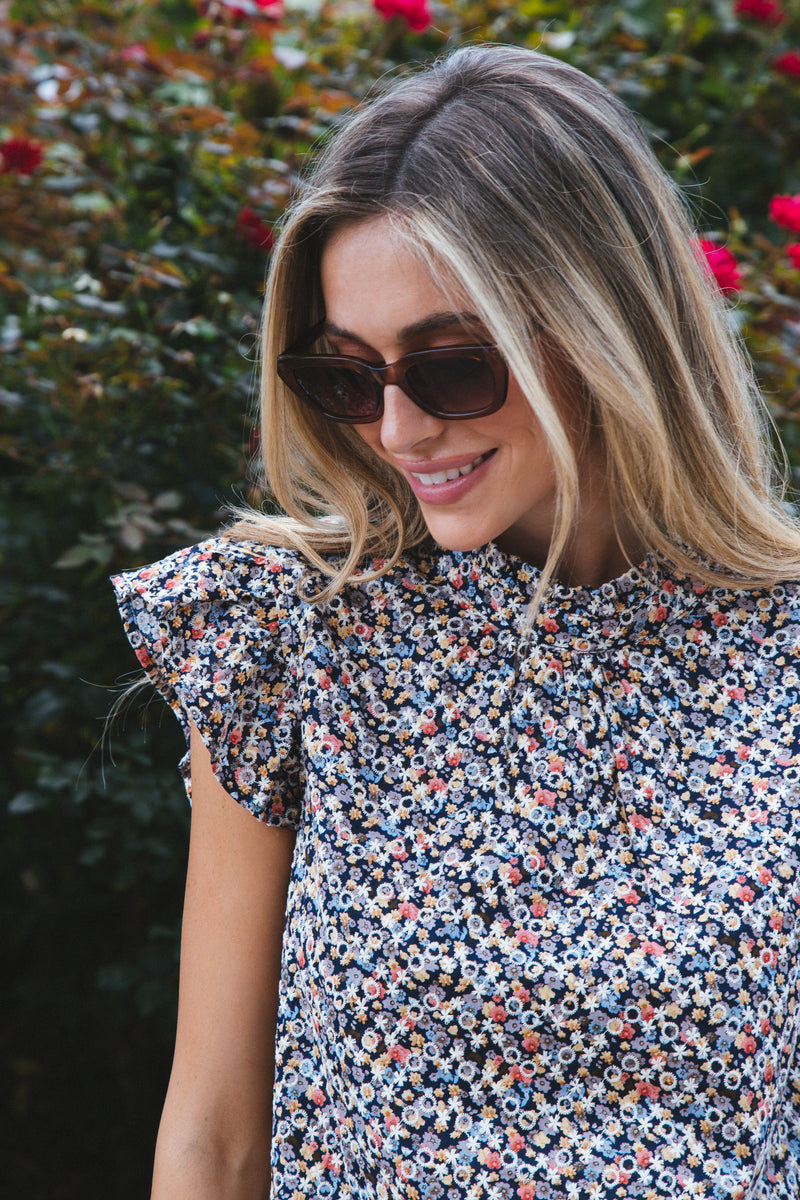 Tina Tie Back Blouse, Navy
