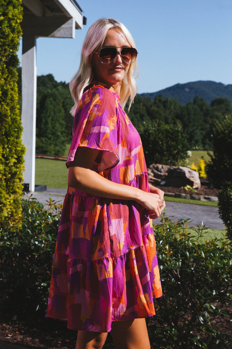 Inspiration Tiered Dress, Pink/Orange Mix