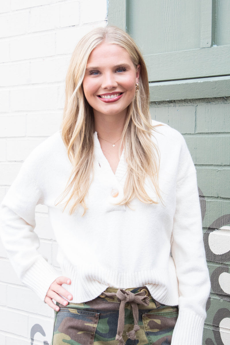 Trading Up Polo Sweater, Ivory | Free People