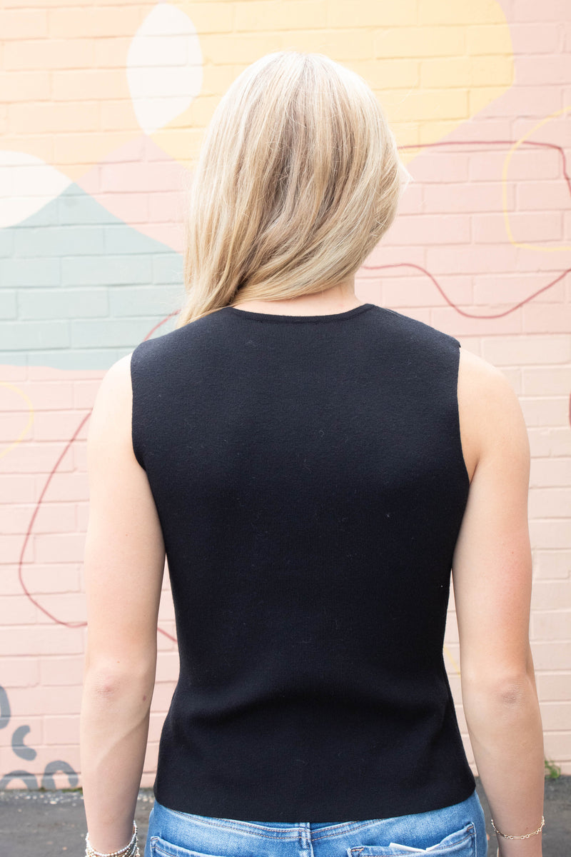 Blodwyn V-Neck Sweater Vest, Black | RD Style