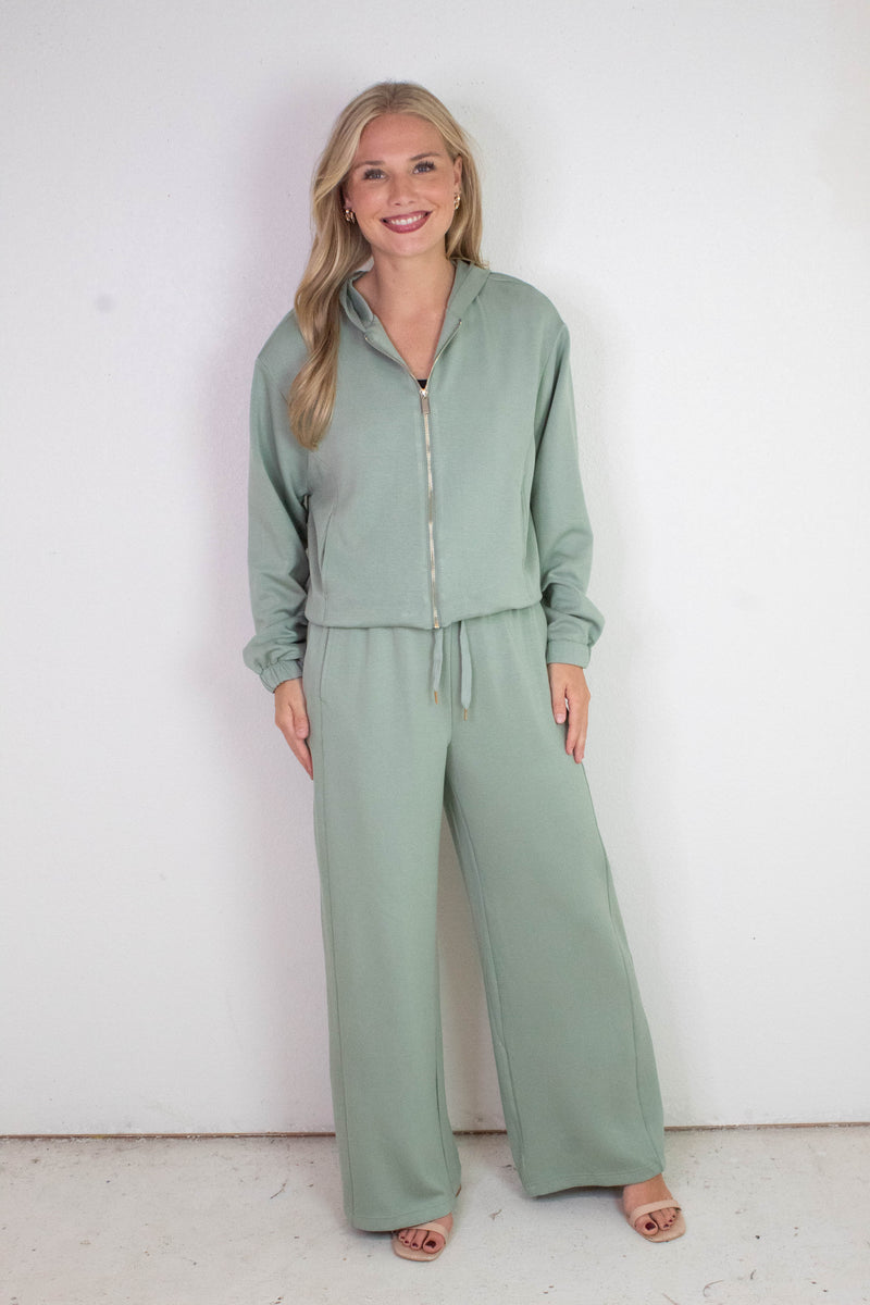 Gianna Wide Leg Pants, Sage Green