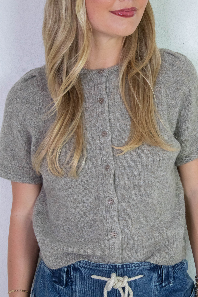 Natalia Puff Short Sleeve Cardigan, Charcoal Mocha