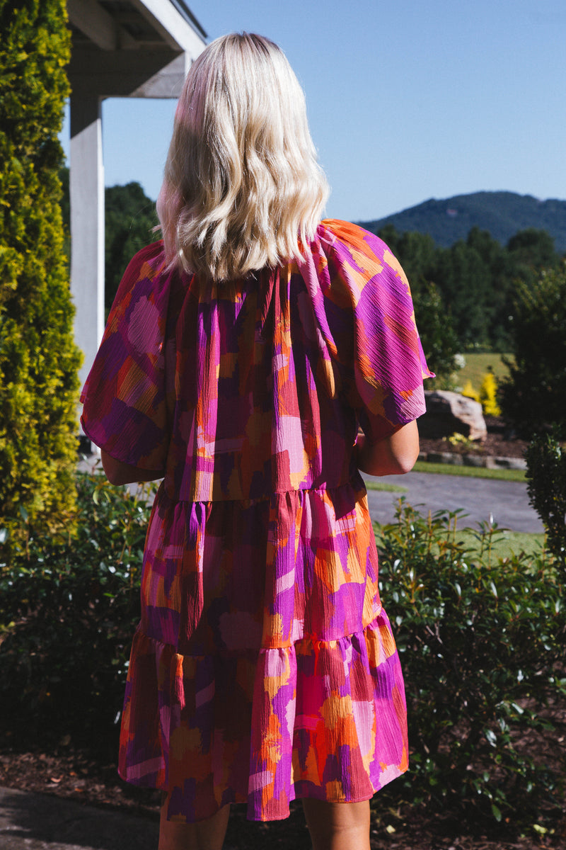 Inspiration Tiered Dress, Pink/Orange Mix