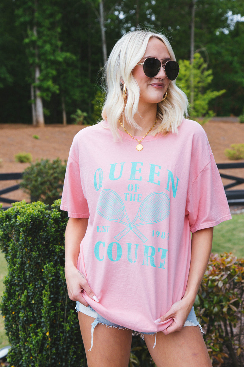 Queen Of The Court Graphic Tee, Coral