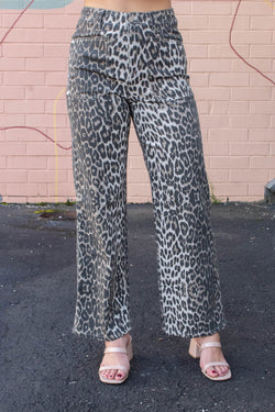 Hallie Leopard Patch Pocket Pants, Taupe