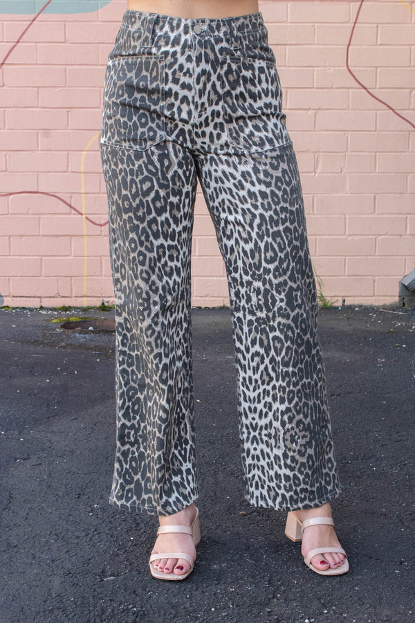 Hallie Leopard Patch Pocket Pants, Taupe