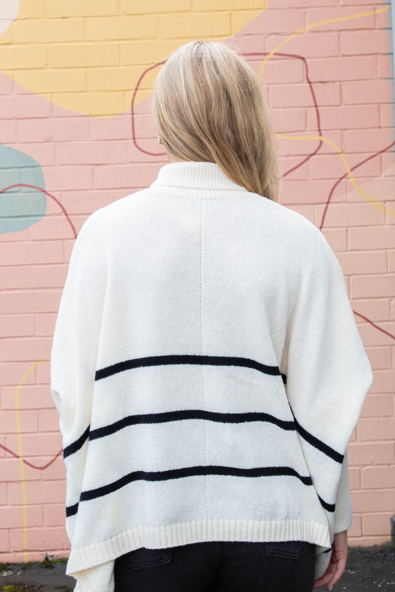 Myra Striped Turtleneck Sweater, Warm White