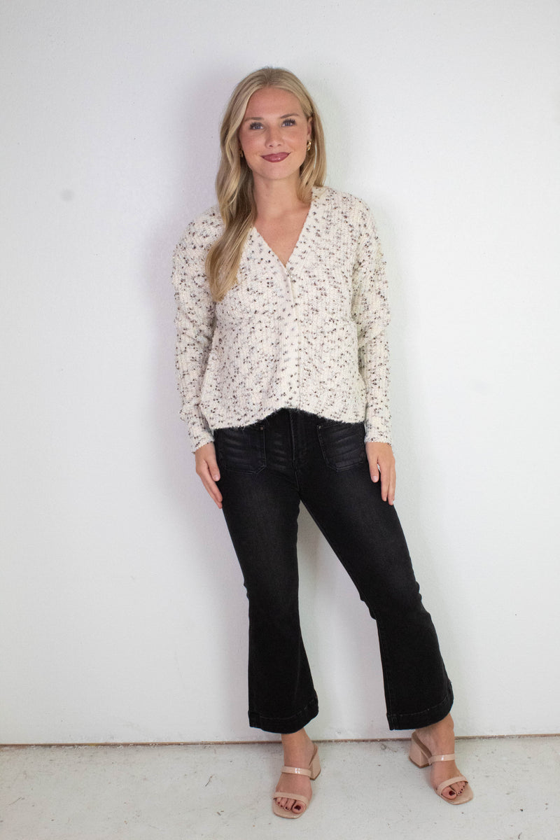 Nedi V-Neck Cardigan, Cream Fleck | RD Style