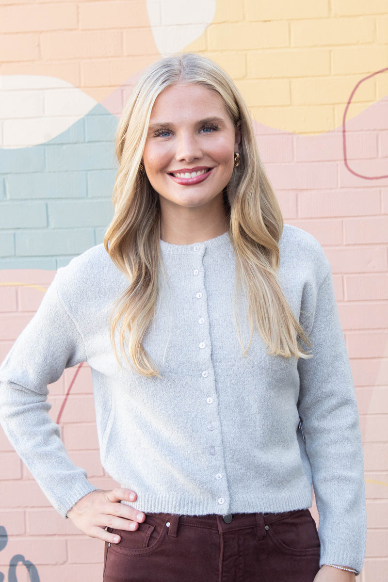 Zhongli Crewneck Cardigan, Greige Twist | RD Style