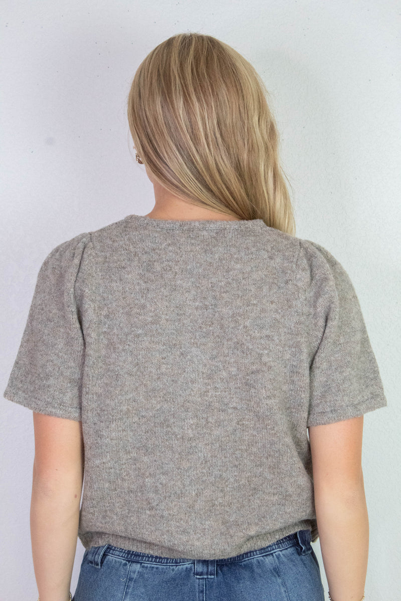 Natalia Puff Short Sleeve Cardigan, Charcoal Mocha