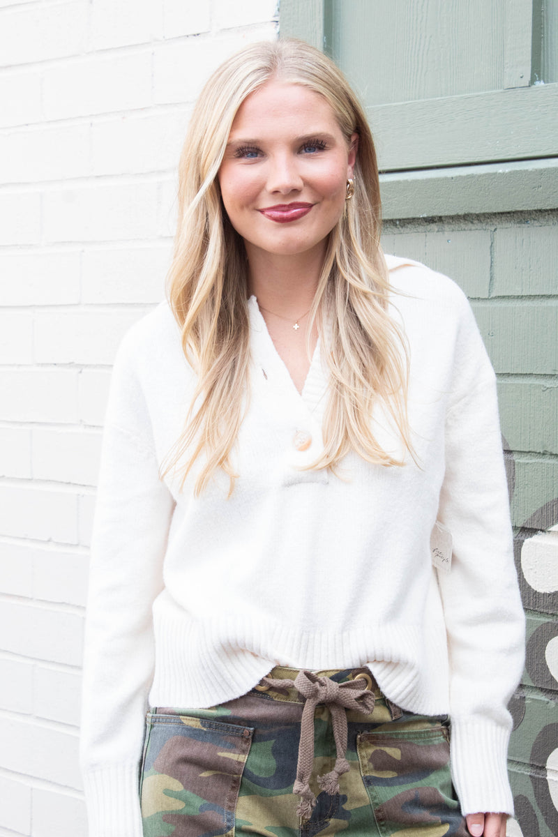 Trading Up Polo Sweater, Ivory | Free People