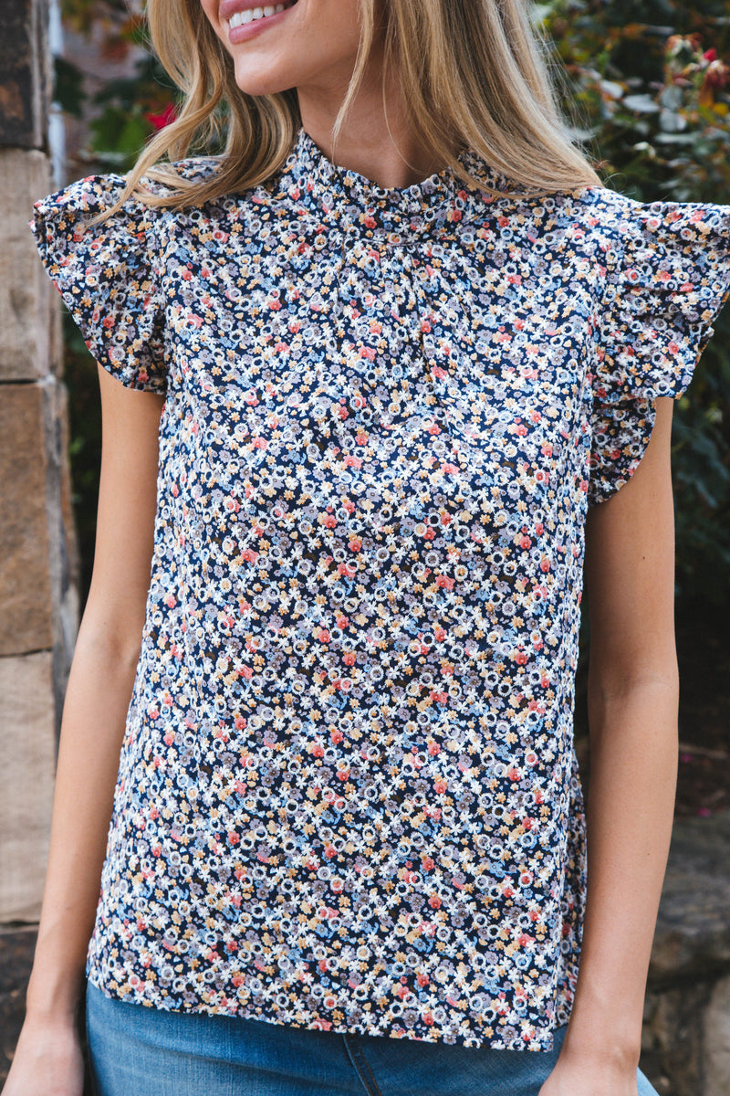 Tina Tie Back Blouse, Navy