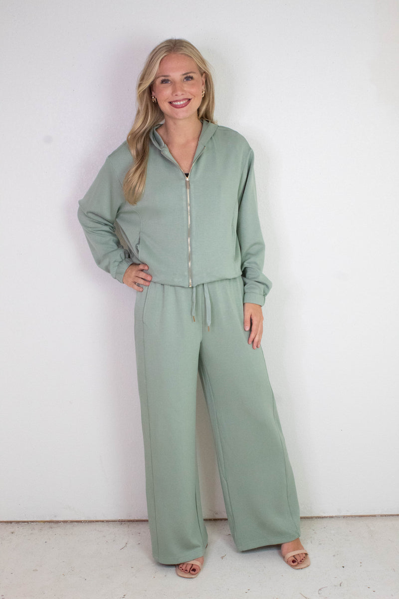 Gianna Wide Leg Pants, Sage Green