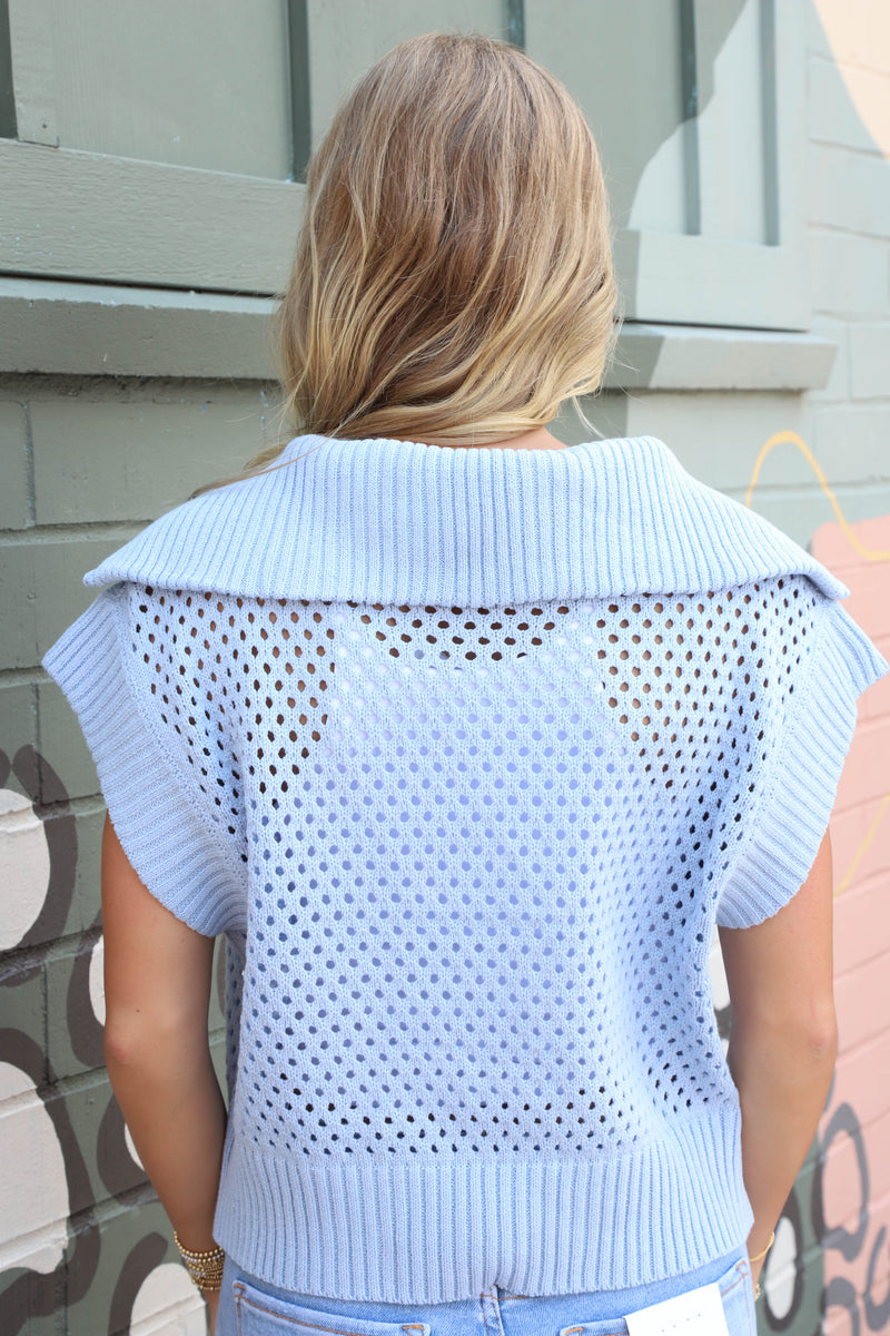 Lila Collared Half Zip Sweater Vest, Light Blue