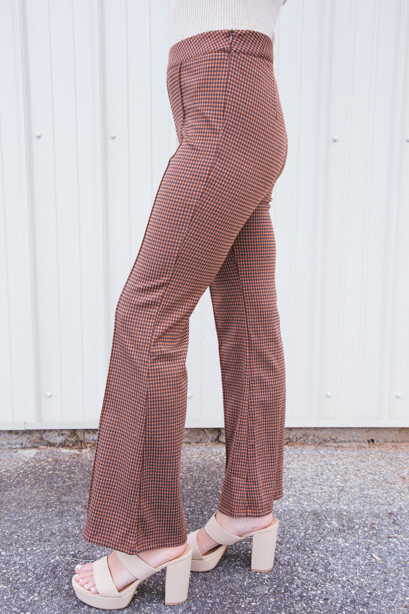 Thea Jacquard Flare Pants, Russet Brown Check