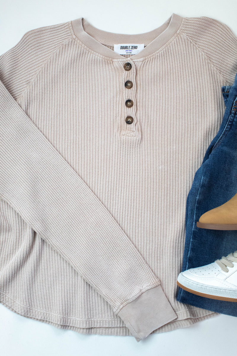 Jordan Knit Henley Top, Dark Taupe